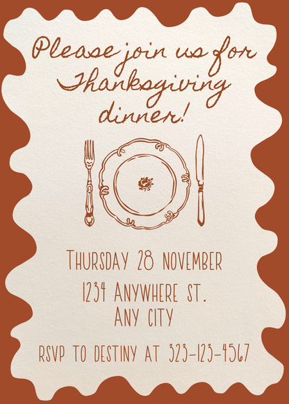 Thanksgiving / Friendsgiving Plate Invitation & Menu - Digital Printable