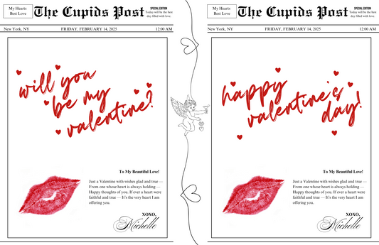 Newspaper Cupid Style Digital Card - Printable