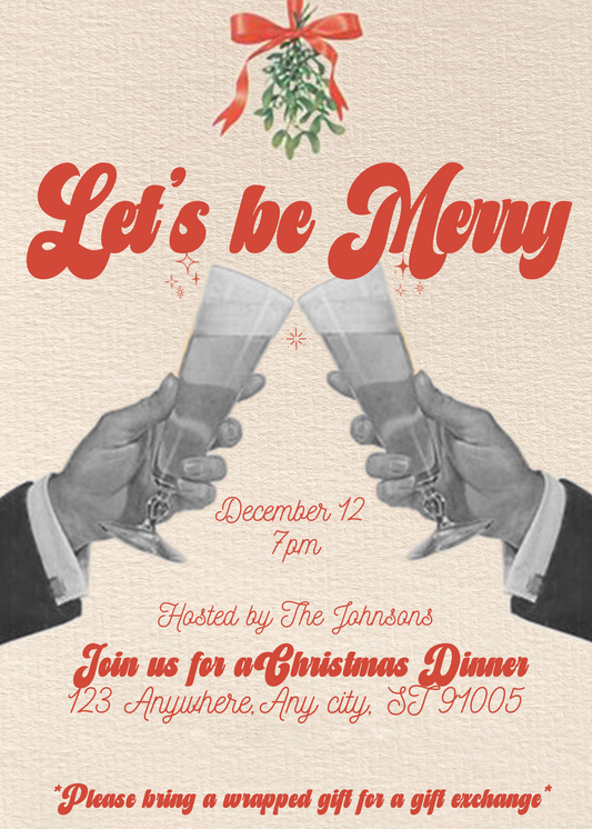 Lets Be Merry Vintage Dinner Party (MM Version) - Digital Download Invite, Menu, & Place Cards