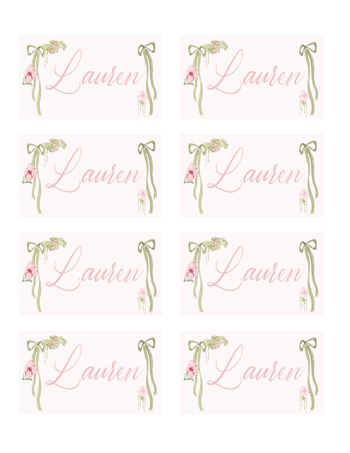 Wildflower Ribbon Green and Pink Collection Template - Welcome Sign, Invitation, Menu, Place cards, & Bookmarks