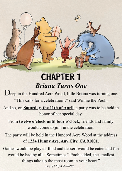 Winnie the Pooh Book Invitation Template - Phone & Print Template