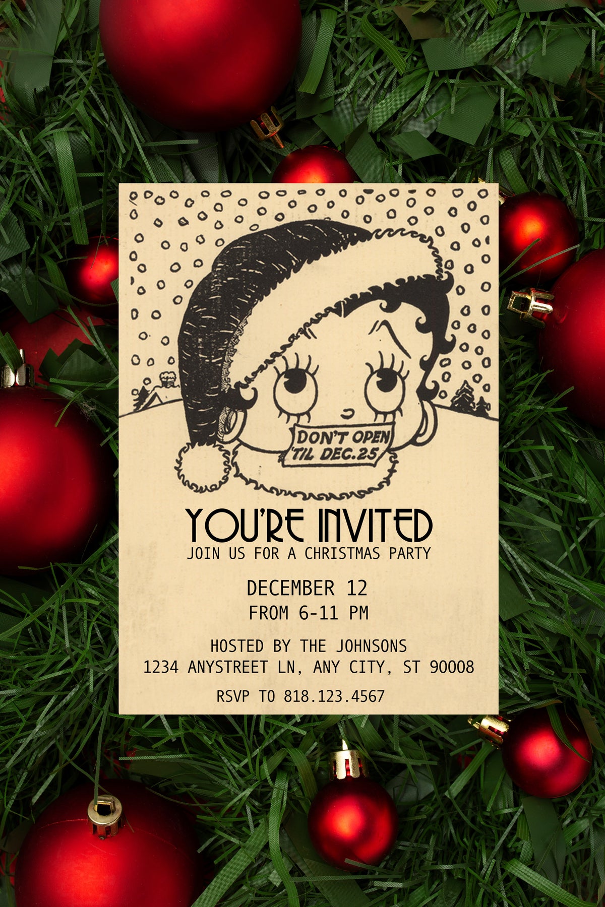 Vintage Betty Boop Christmas - Digital Invite Printable