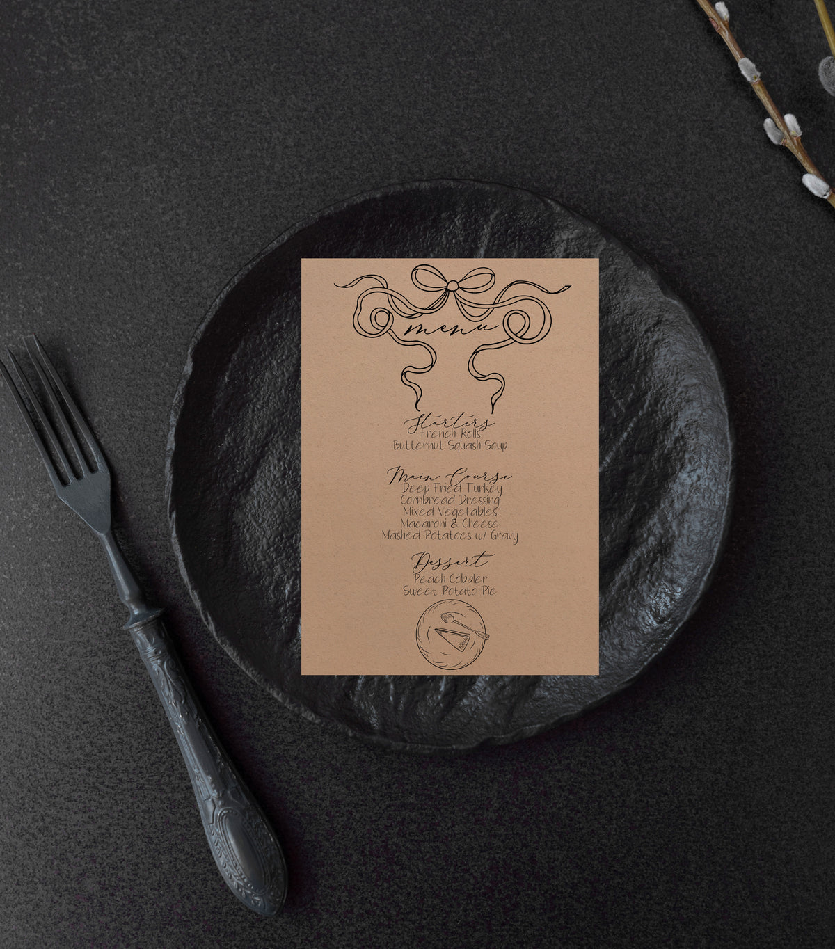 Thanksgiving Pie with Bow Invitation & Menu - Digital & Printable