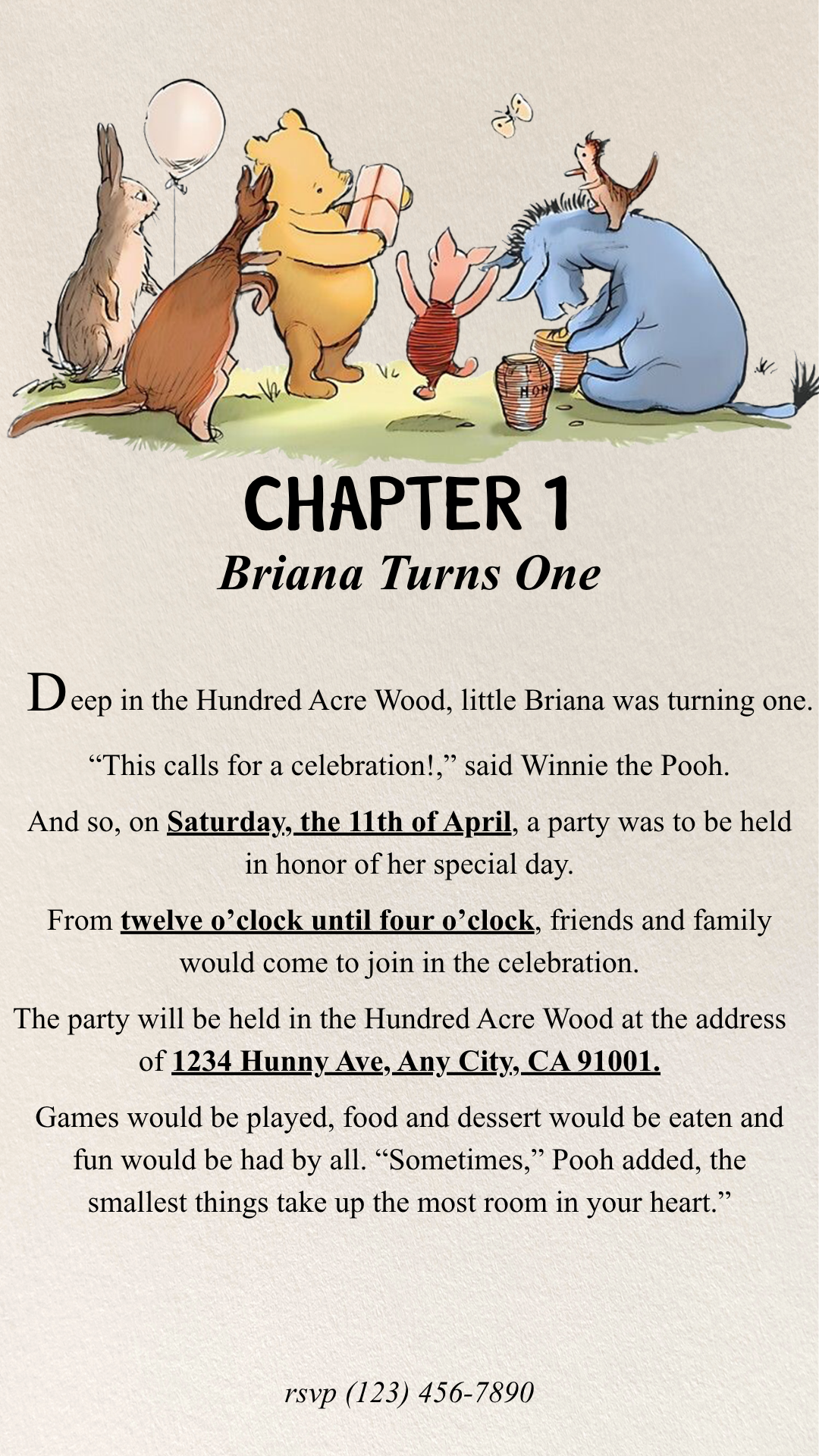 Winnie the Pooh Book Invitation Template - Phone & Print Template