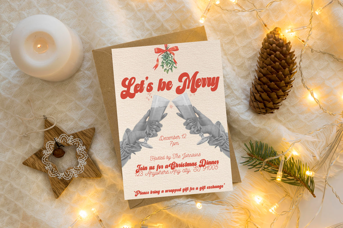 Lets Be Merry Vintage Dinner Party (WW Version) - Digital Invite, Menu, & Place Cards